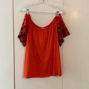 H&M coral and black off the shoulder shirt